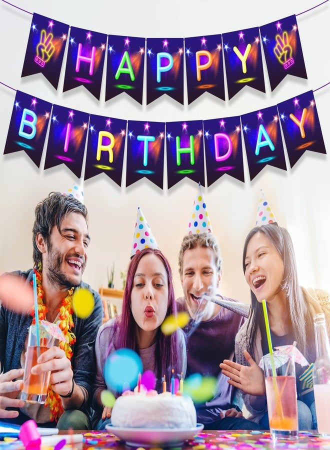 DodelyGz Neon Glow happy birthday banner,Glow in the Dark Birthday Party Decoration Banner for Kids Adults Let's Glow Happy Birthday Party Accessory - Image 3
